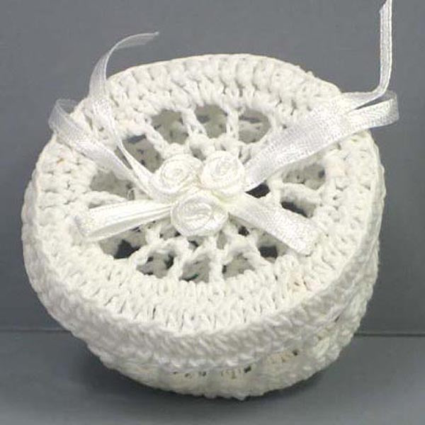 2 1/4" x 1 7/8" Crochet Oval Box  - White