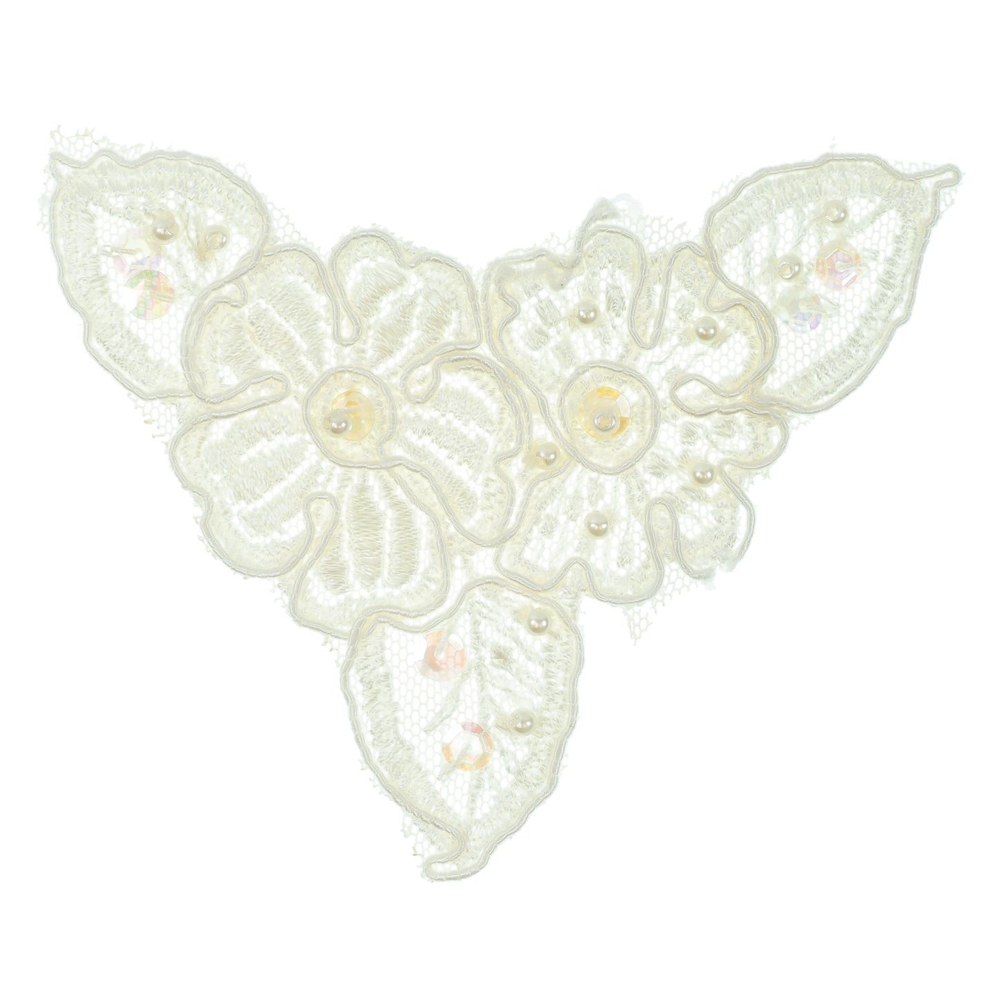Vintage Corded Bridal Flower Lace Applique  - Ivory