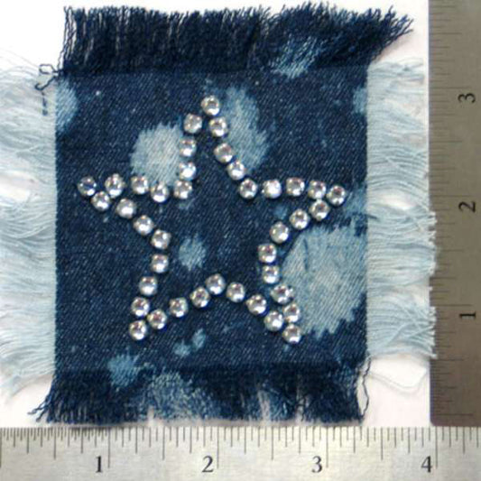 Jewel Star Sequin Applique/Patch On Denim 4" x 3 3/4"  - Multi Colors