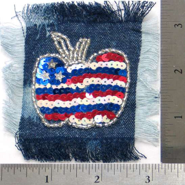 Apple Sequin Applique/Patch On Denim  - Multi Colors