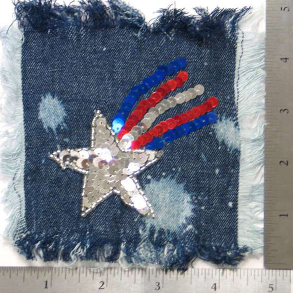 Shooting Star Sequin Applique/Patch On Denim  - Multi Colors