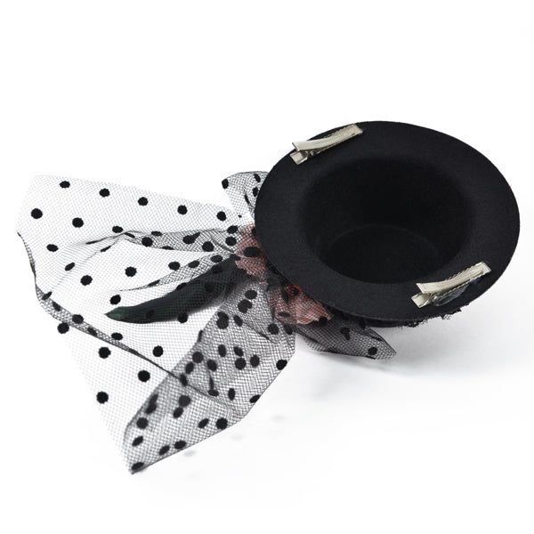 Lindsey Fascinator Mini Top Hat with Pink Satin Roses    - Black