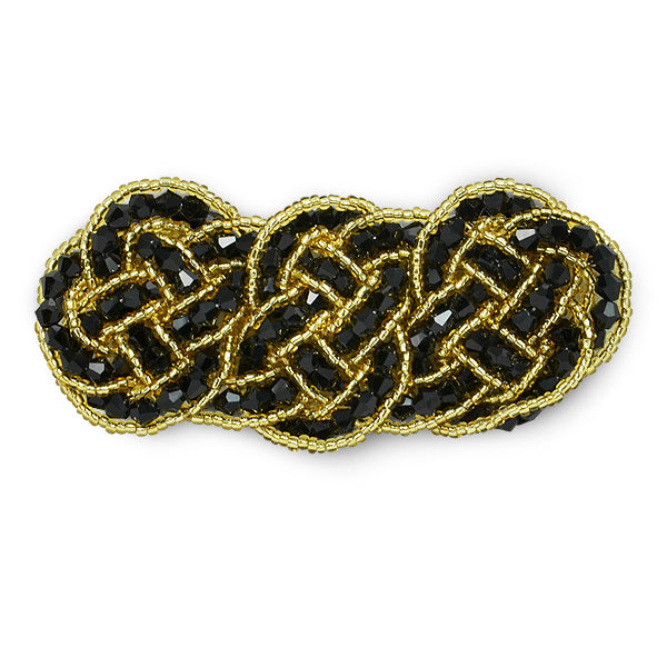 Beaded Chinese Knot Design Applique/Patch  - Black/ Gold