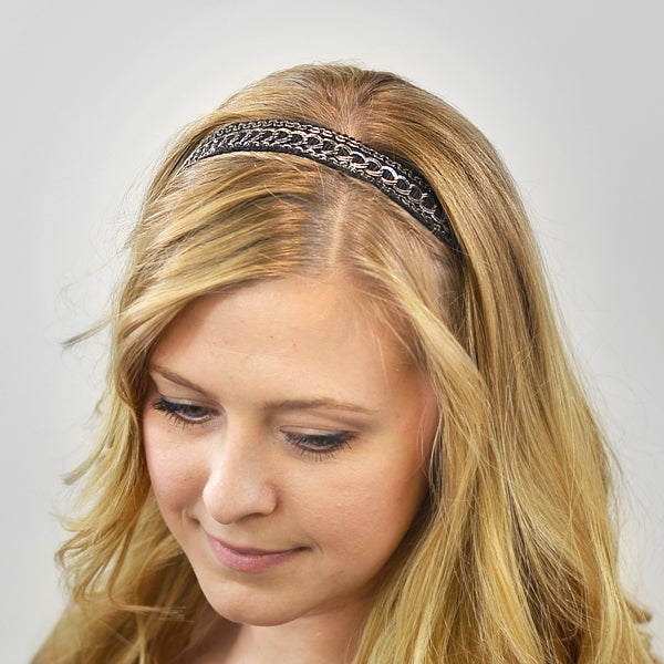 Chain Design Stretch Headband  - Black/Silver