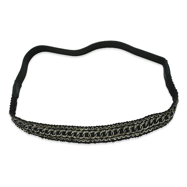 Chain Design Stretch Headband  - Black/Silver