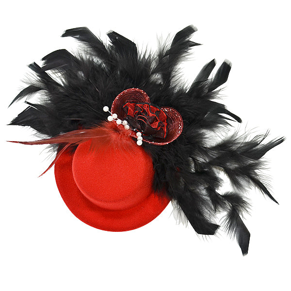 Ivette Red Mini Hat Fascinator with Black Feathers Hair Accessory