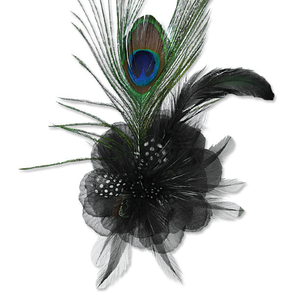 Yola Peacock Feather Brooch and Hairclip  - Black