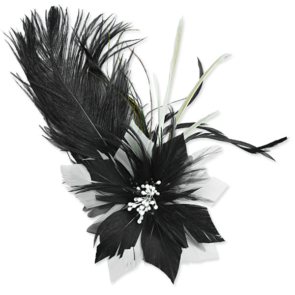 Cassia Feather Brooch and Hairclip     - Black/ White