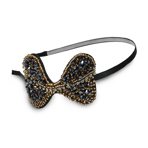 Fashion Bow Beaded Headband 3 1/2" x 2 1/4"  - Gold/Black