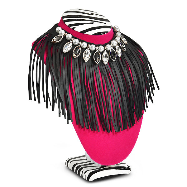 Fringe & Stones Detachable Collar 6"  - Black