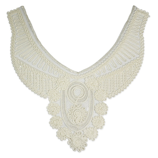 Moon Embroidery Venice Lace Collar 12 1/2" x 11"  - Natural