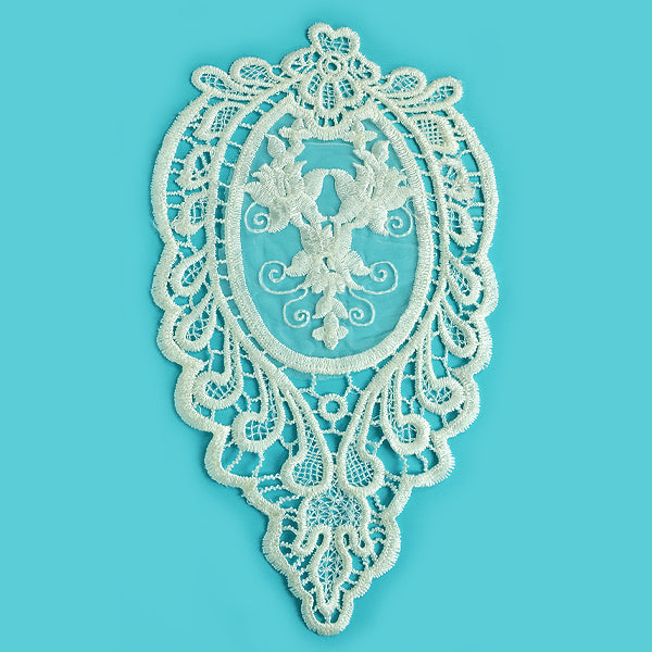 Embroidered Patch Lace Applique/Patch 5 1/4"  x 10 1/2"  - White