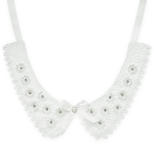Lace Collar With Gold Flowers   - White