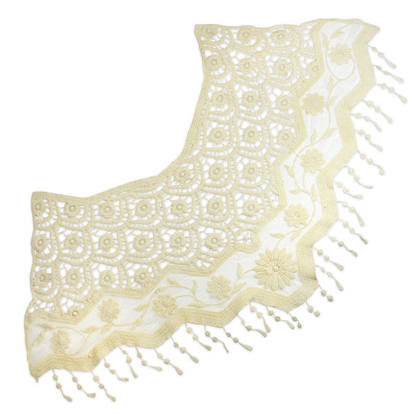 Scallops and Flower Vine Lace Collar 14" x 25"   - Ivory