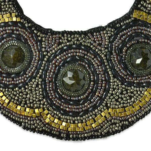 Beaded Embellished Lace Collar Applique 7 1/2 " x 7 1/2"  - Black/ Gold