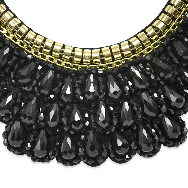 Glamorous Beaded Lace Collar Applique 5 1/2" X  6"  - Black/ Gold