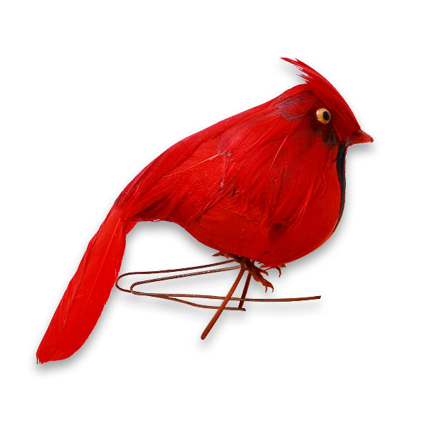 Feathered Bird Accent Decor 4"   - Red