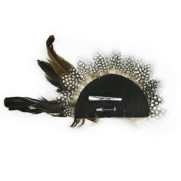 Polk Dot Feather Brooch and Hair Clip Accessory  - Black/White