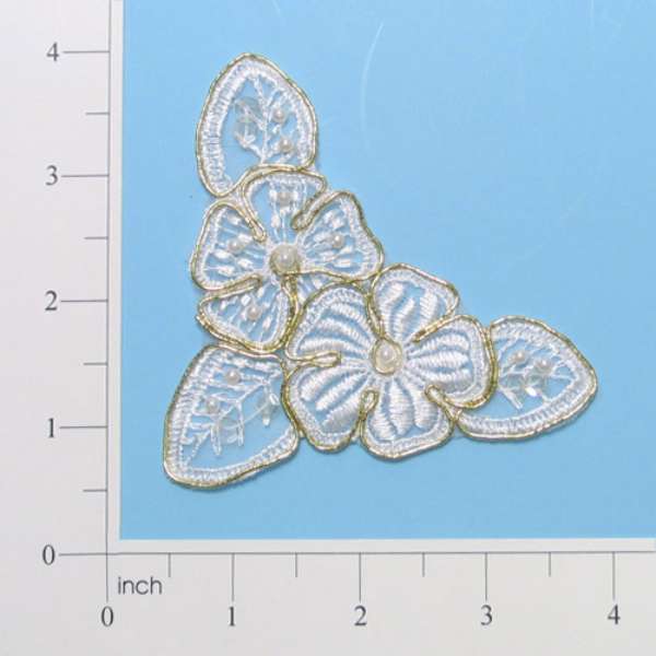 Lace D'oro Impatients Applique/Patch 4" x 2 1/2"      - White