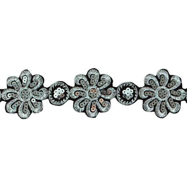 Sequin Embroidery Iron On Daisy Circle Trim (Sold by the Yard)