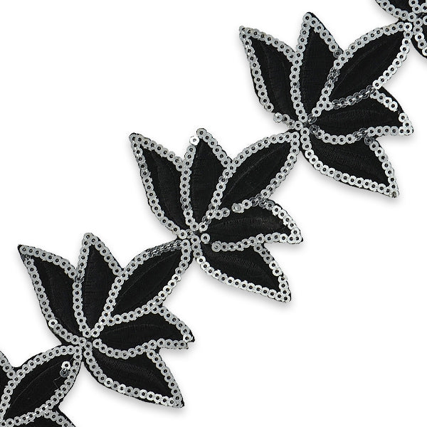 Iron On Sequin Embroidered Leaf Trim (Sold by the Yard)