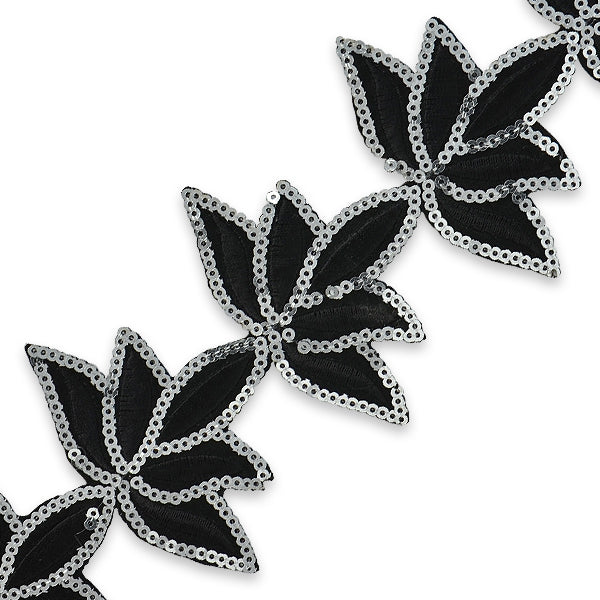 Iron On Sequin Embroidered Leaf Trim  (Sold by the Yard)