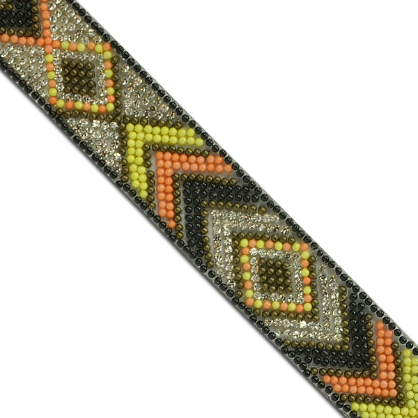 1" Olowin Iron On Rhinestone, Versatile, Beaded Trim (Sold by the Yard)