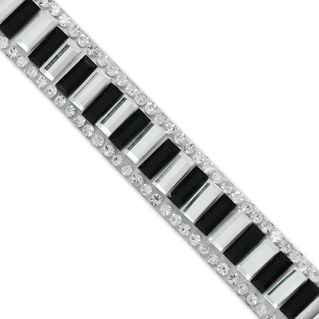 5 yards of Kelby 1-Row Iron-On  Baguette Rhinestone Trim  - Black/Silver