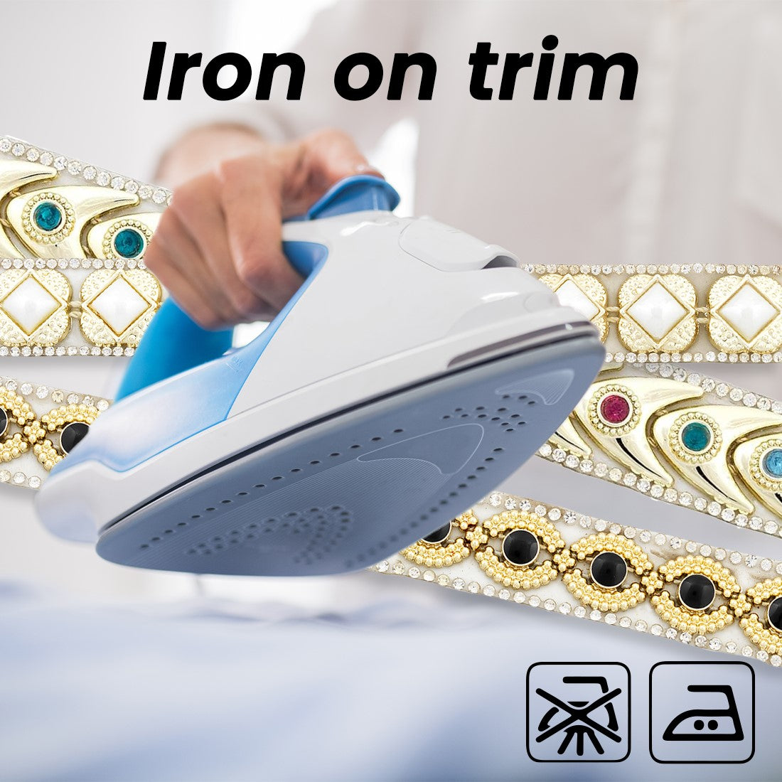 5/8" Tania Rhinestone Iron-On, Versatile Trim, 5-Yard Cut, Multi Colors