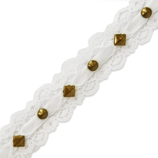 Lace Ribbon Trim With Studs (Sold by the Yard)