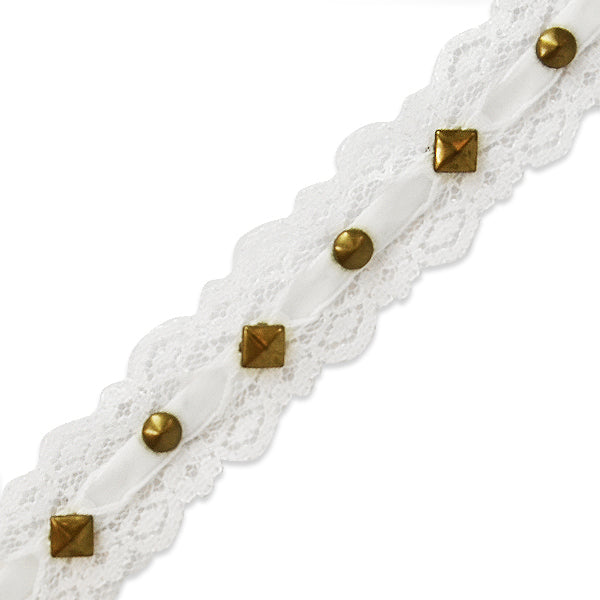 Lace Ribbon Trim With Studs  (Sold by the Yard)