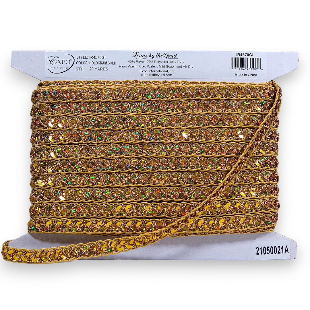 Thea Sequin Braid Cord Trim (1/2") (Sold by the Yard)