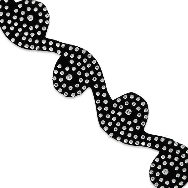 5 Yards of Iron-On Rhinestone Scroll Trim  - Black/Silver