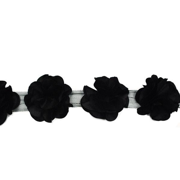 Satin Look Flower Fabric Trim  (Sold by the Yard)