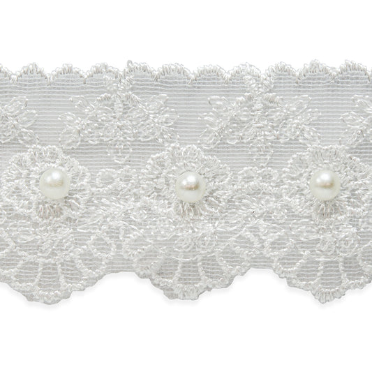 Vintage Roses with Pearls Lace Trim (Sold by the Yard)