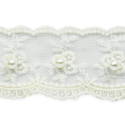 1 1/2 " Vintage Flowers  w/Pearl Bridal Lace Trim (Sold by the Yard)