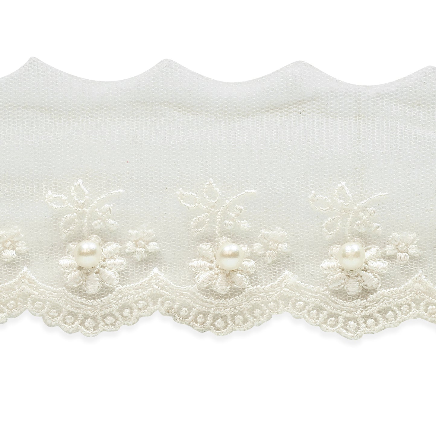 Vintage Daisy with Pearl Bridal Lace Trim (Sold by the Yard)