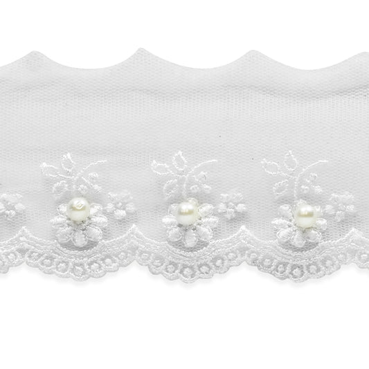 Vintage Daisy with Pearl Bridal Lace Trim (Sold by the Yard)