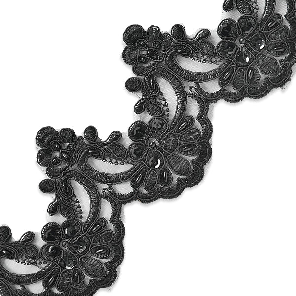 Noreen Embroidered Organza Lace Trim with Pearls and Sequin (Sold by the Yard)