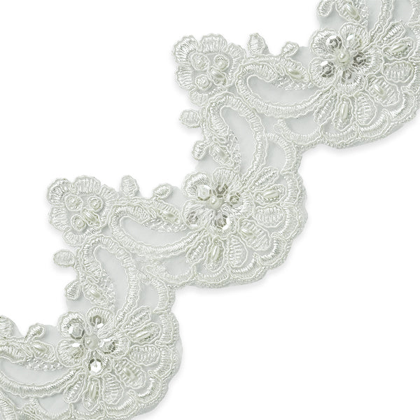 Noreen Embroidered Organza Lace Trim with Pearls and Sequin (Sold by the Yard)