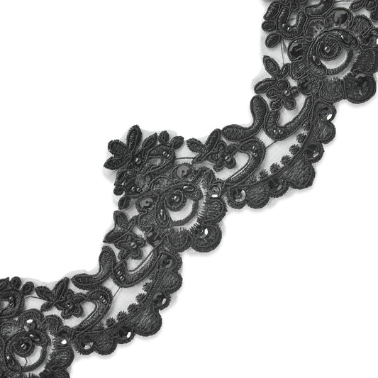 Nisha Embroidered Organza Lace Trim with Pearls and Sequin (Sold by the Yard)