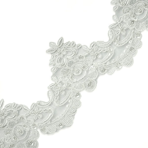 5 yards of Nisha Embroidered Organza Lace Trim with Pearls and Sequin