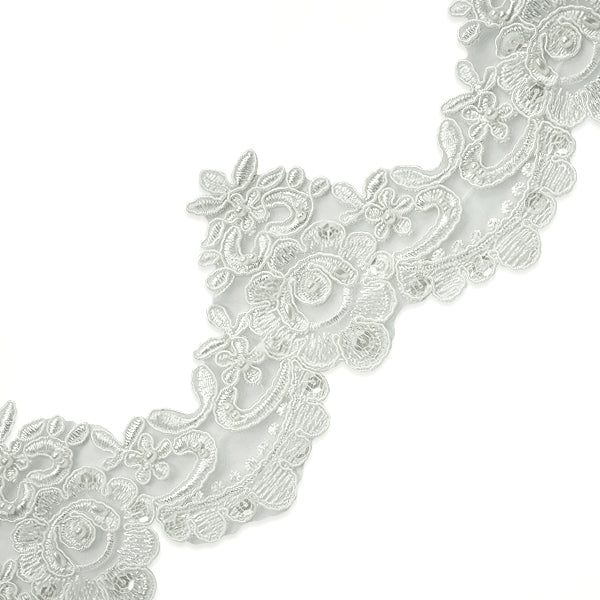 Nisha Embroidered Organza Lace Trim with Pearls and Sequin (Sold by the Yard)