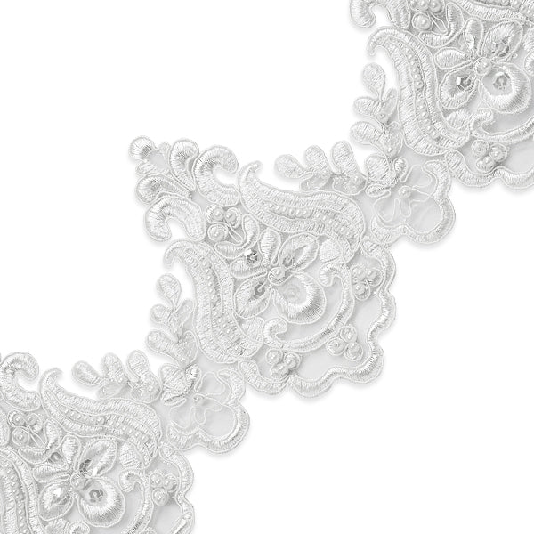 5 yards of Nelly Embroidered Organza Lace Trim with Pearls and Sequin  - White