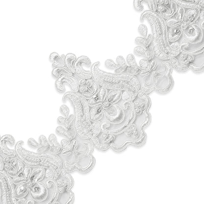 Nelly Embroidered Organza Lace Trim with Pearls and Sequins (Sold by the Yard)