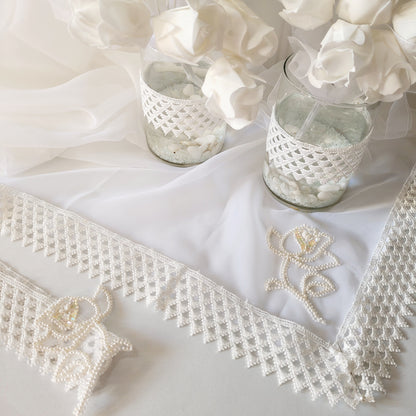 Marie Embroidered Organza Lace Trim with Pearls and Sequin (Sold by the Yard)