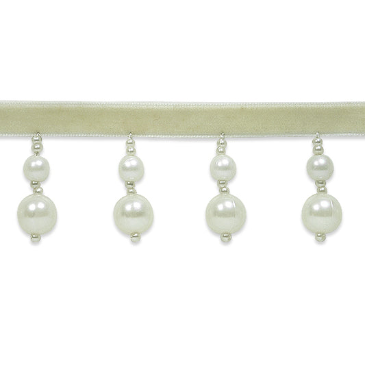 2 1/8"  Pearl Beaded Double Ball Fringe (Sold by the Yard)