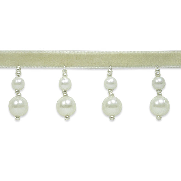 2 1/8"  Pearl Beaded Double Ball Fringe  (Sold by the Yard)