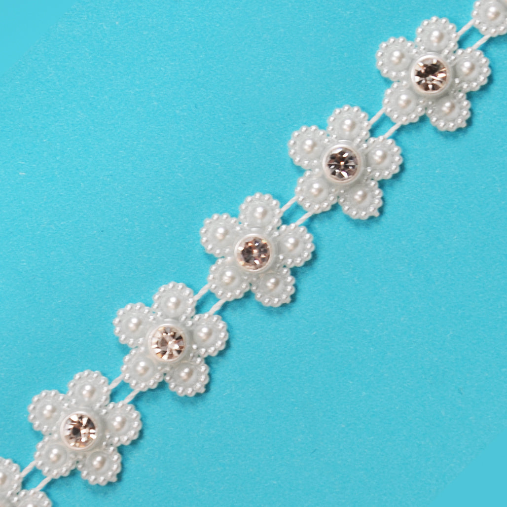 Elsa Rhinestone Daisy with Pearl Finish  (Sold by the Yard)