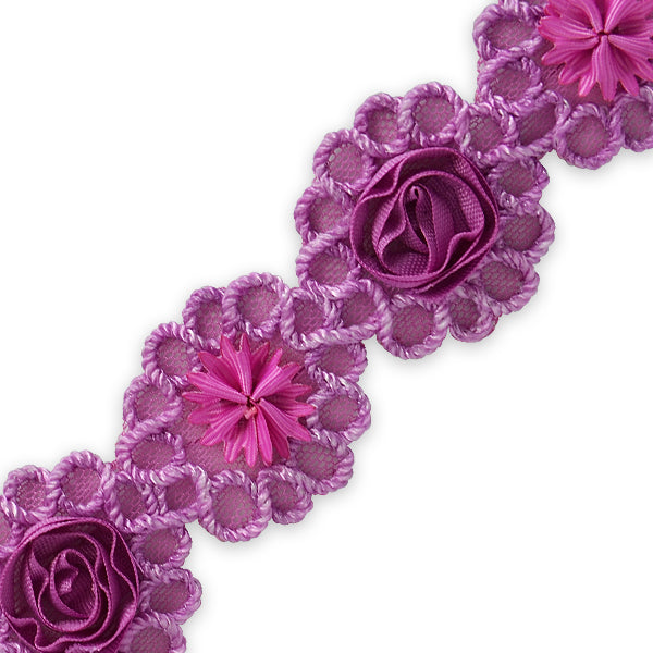 Ribbon Rosette & Embroidery  Flower Trim (Sold by the Yard)